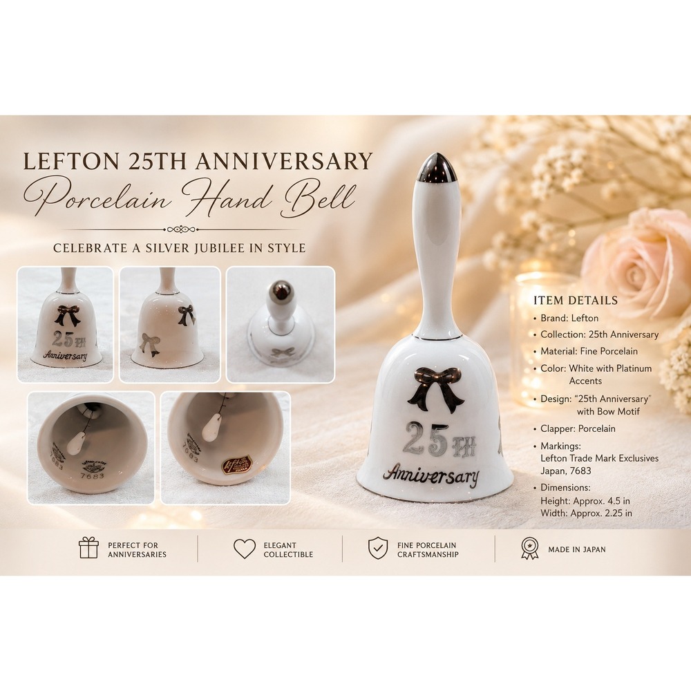Lefton China 25th Anniversary Porcelain Bell Silver Bow Hand Painted Japan 7683